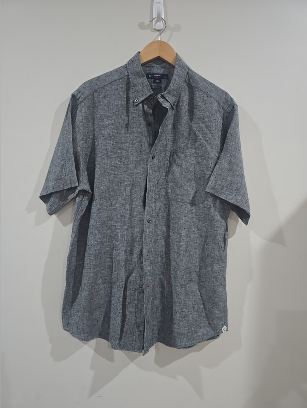 Preppy Cremieux  Men's Gray Linen Short Sleeve Casual Button-Down Shirt Size L